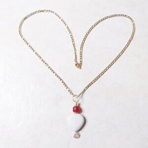 A Heart of Stone! White, Red & Gold Edition - 20" Necklace! Boho Casual & Sweet